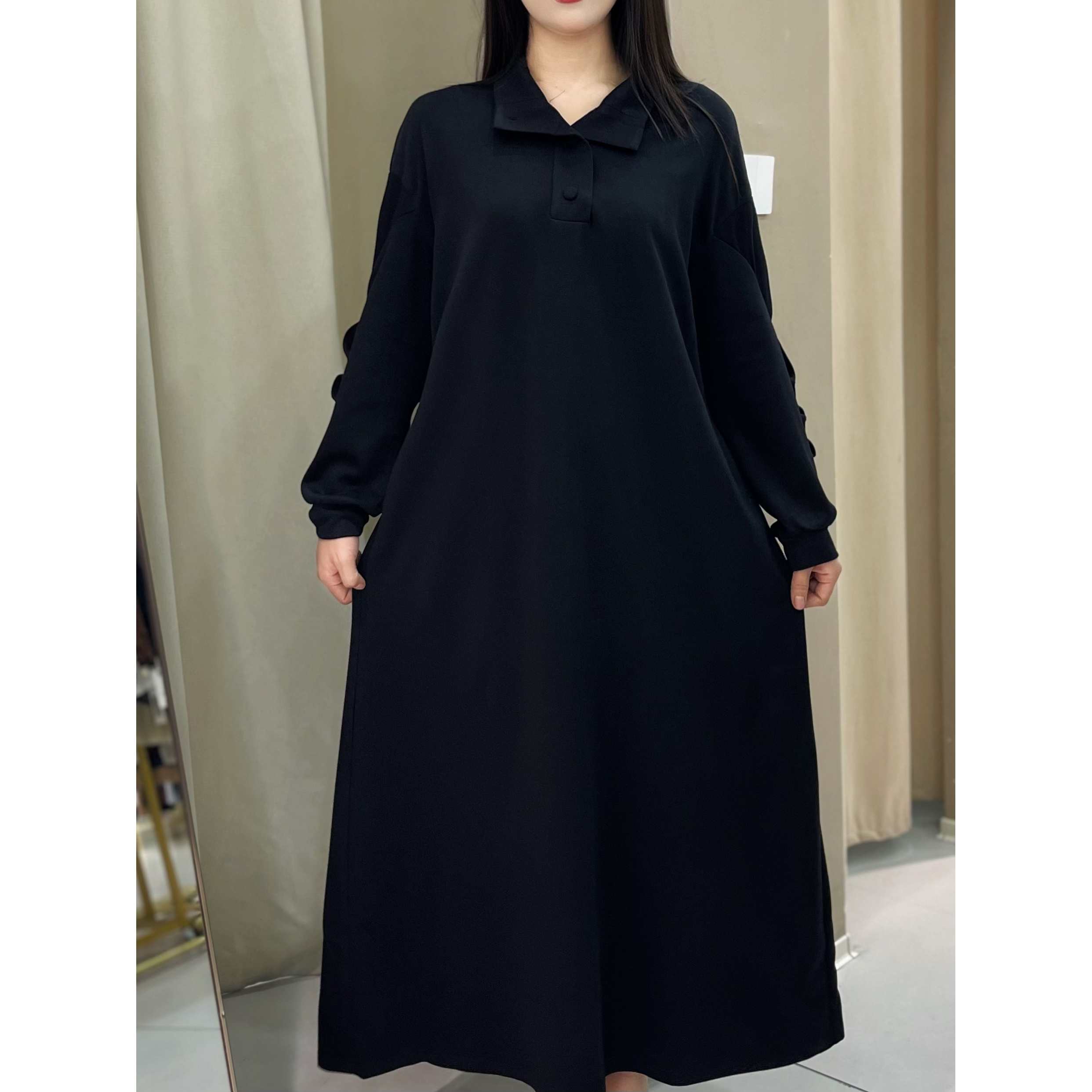 新款秋冬季简约时尚高领连衣裙气质显瘦宽松版长裙NS166