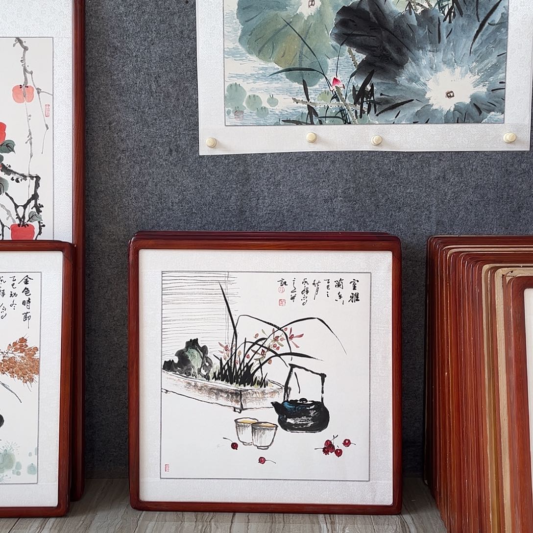 国画书画作品带框63×63