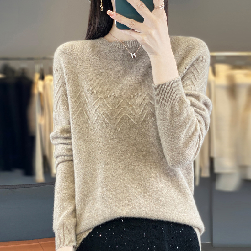 【阿萨专属】一线成衣秋冬百搭圆领女100％纯羊毛衫YM-QHMDS-809