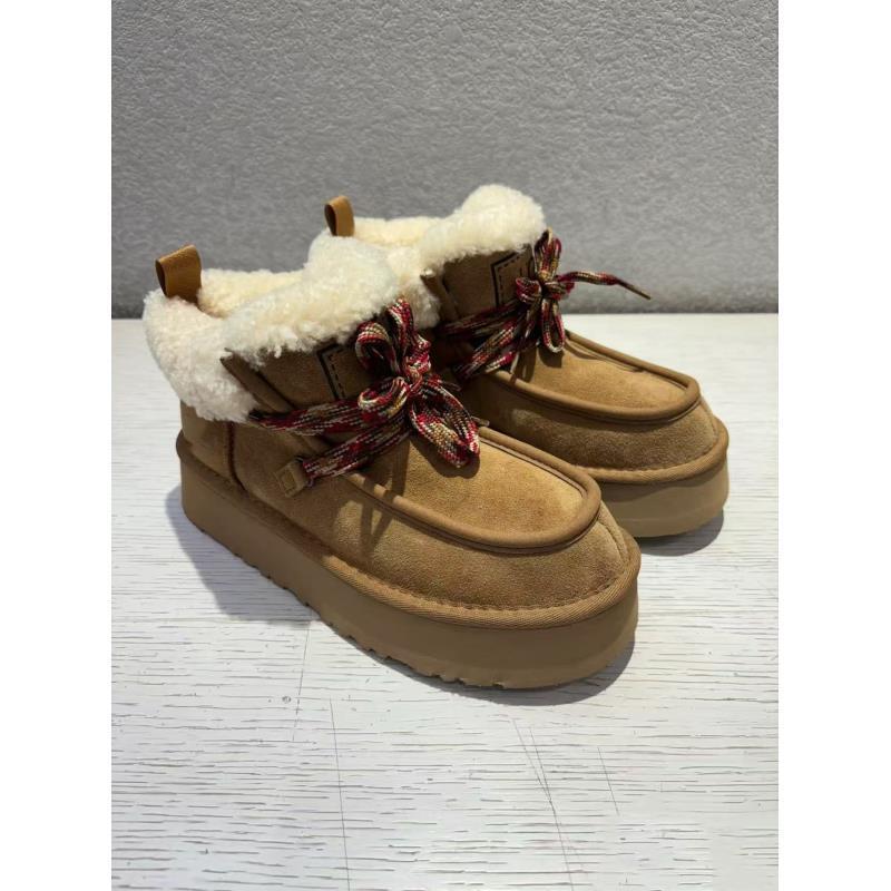 【芙卡拉】桑坡时尚舒适纯色源头鞋带雪地靴保暖女鞋皮毛一体