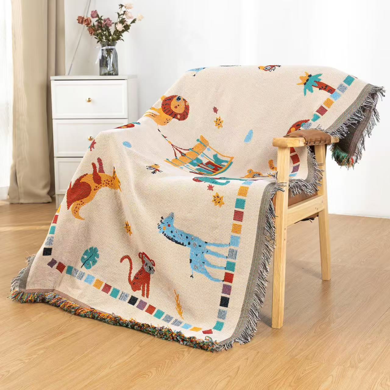 （动物乐园）80*180防滑盖毯沙发巾四季通用防猫抓