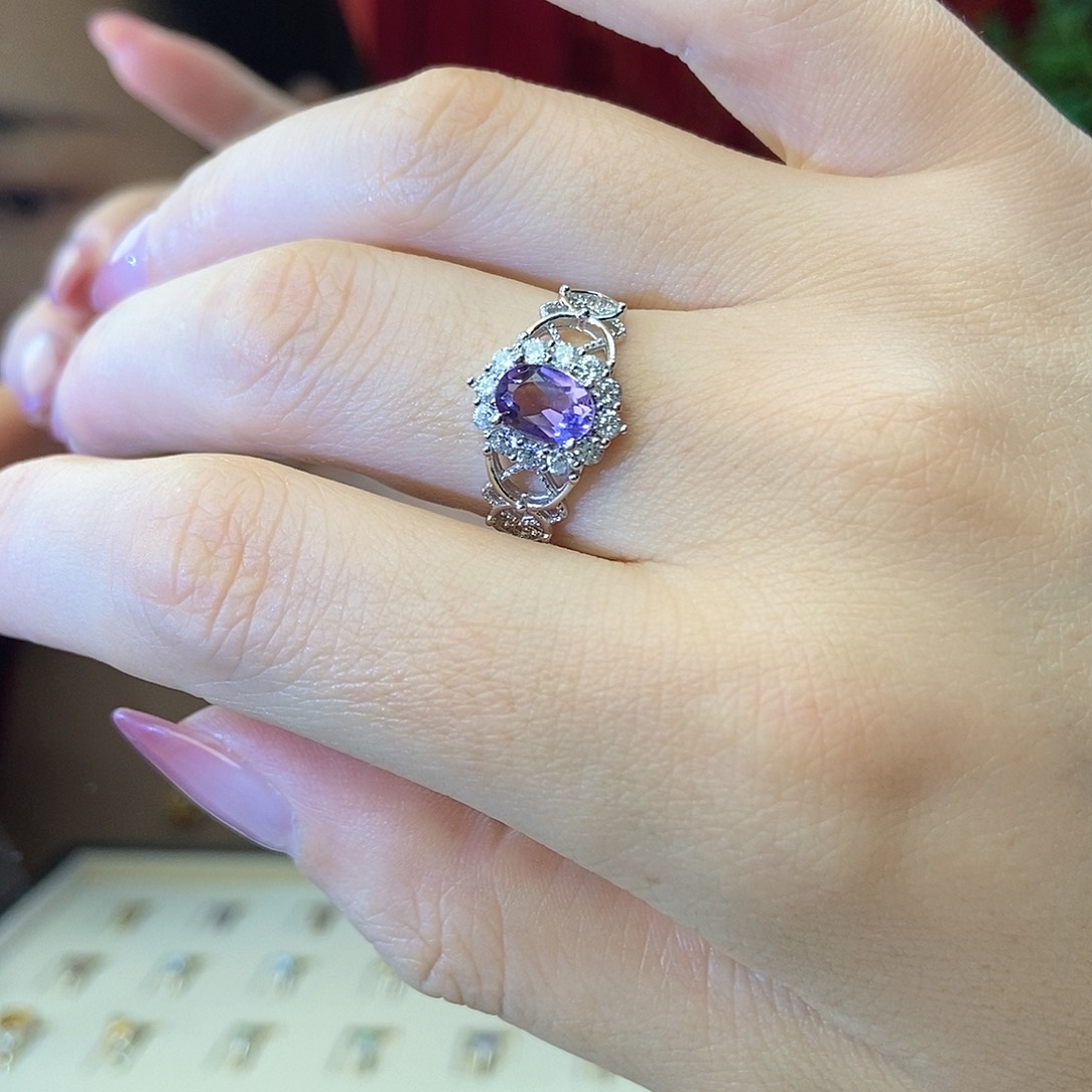 紫晶戒指，银S925镶嵌