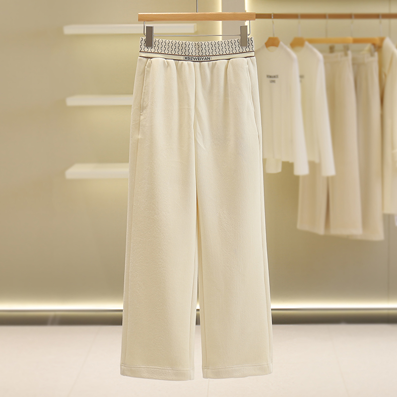 【伍莎-自营】松紧腰绒里直筒裤百搭休闲裤#MDD48K005