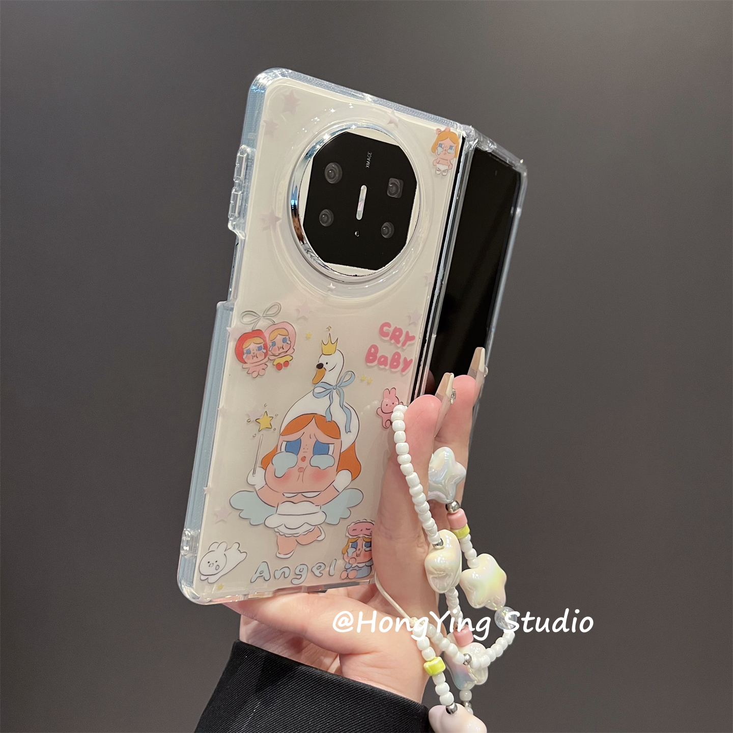 治愈系可爱天鹅哭娃适用华为MateX6折叠屏手机壳斜挎挂绳X6典藏版