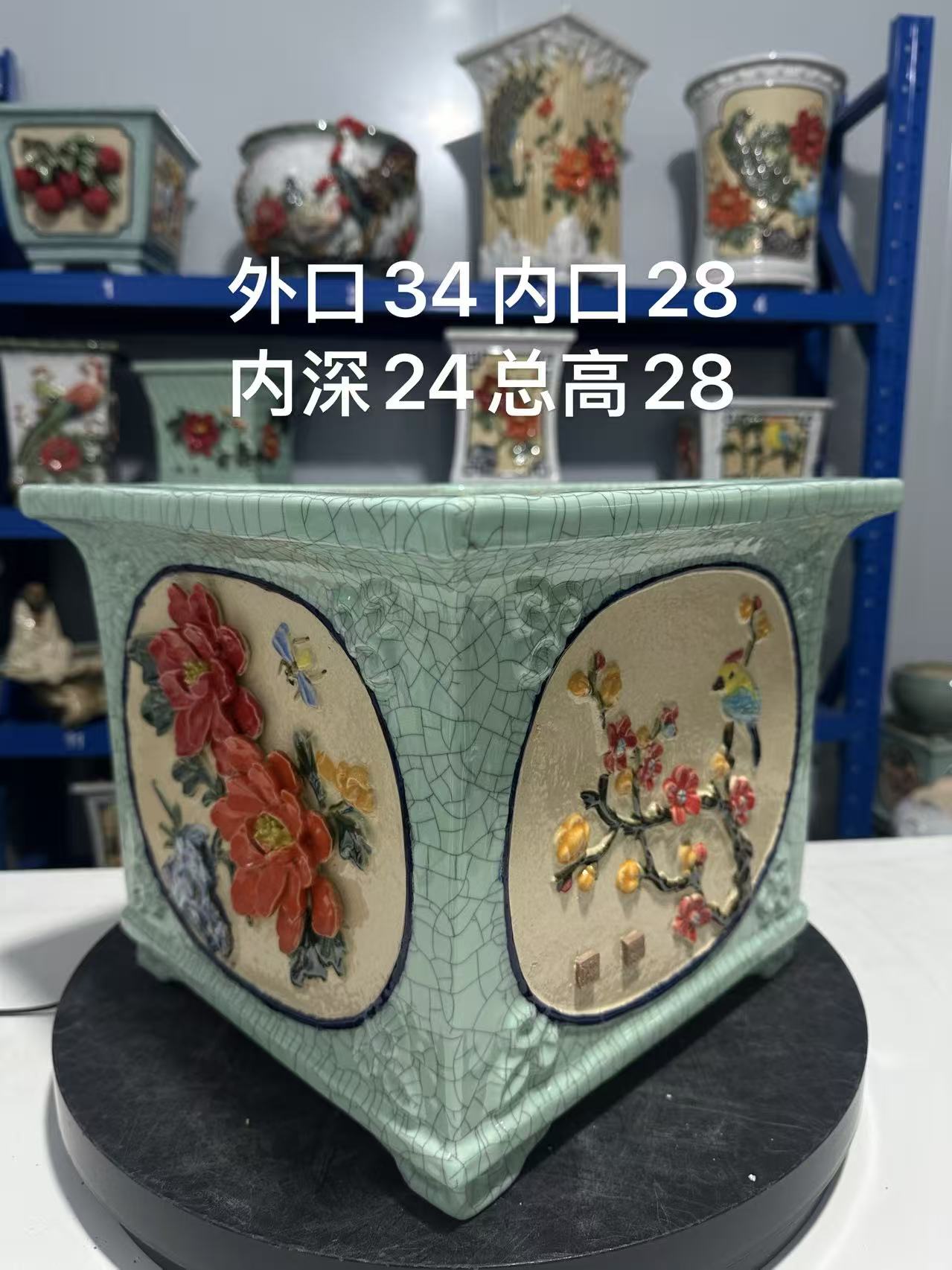 岭南风格手工贴花四方石湾盆户外阳台兰花盆景装饰盆