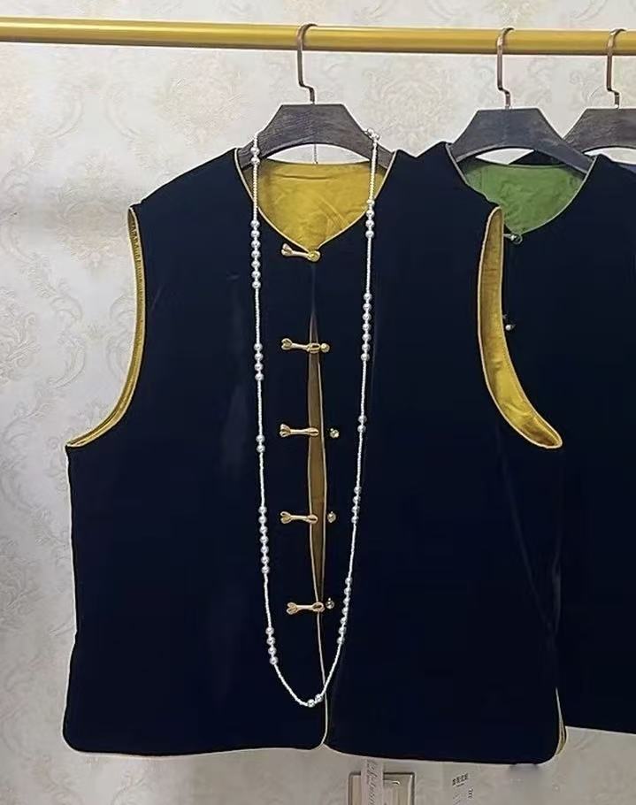 老钱风女士民族风提花马夹气质百搭双面穿