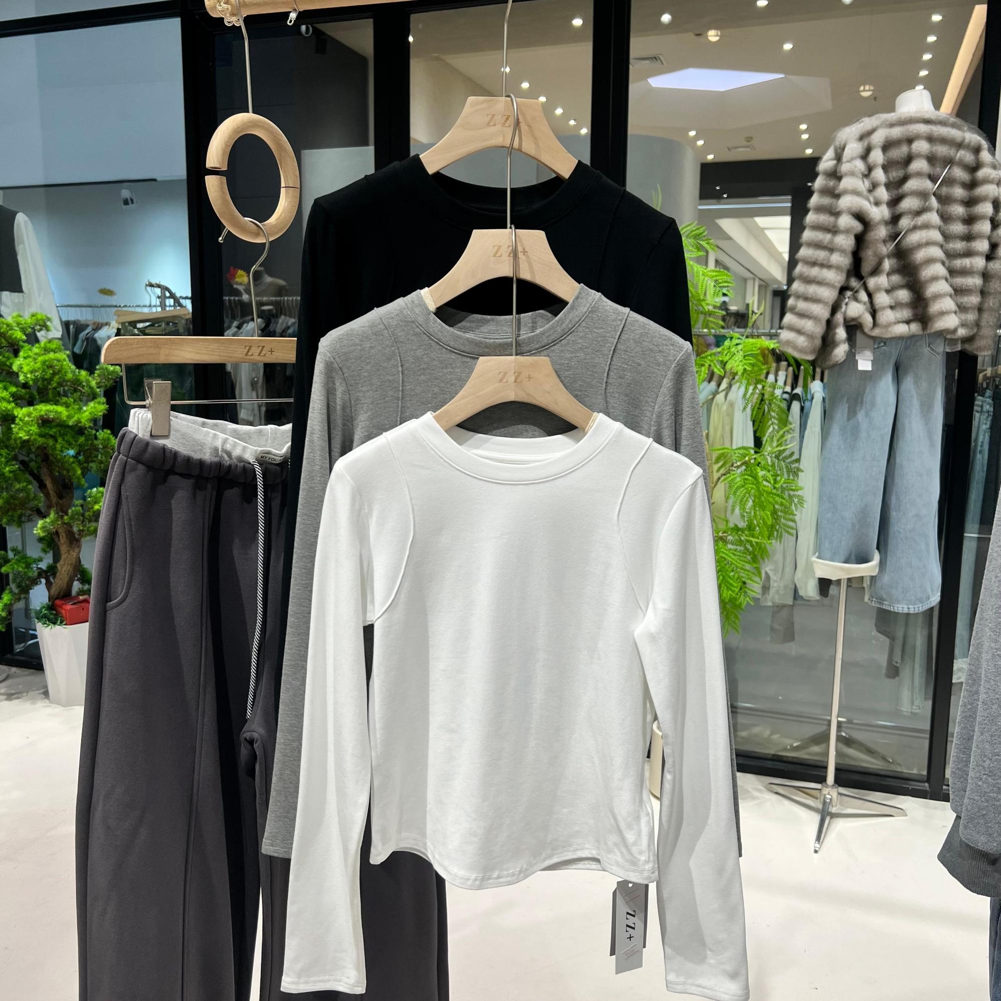 5729东大门冬款高弹力净版圆领亲肤舒适抓绒打底衫