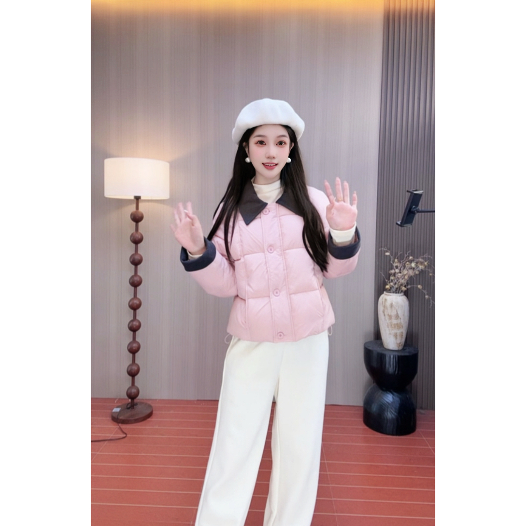 LiLi 撞色拼接2025年冬季休闲百搭纯色韩版保暖时尚长袖棉服