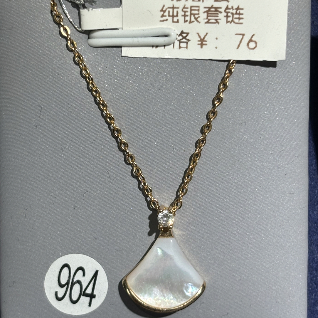 坠链均925银贝壳 纯银贝母小裙子套链