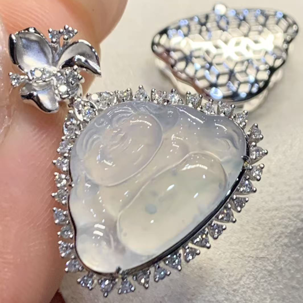 裸宽21.5mm 舒佛 缅甸A货翡翠18K金南非钻石32-26-10/16-21.5-4.5