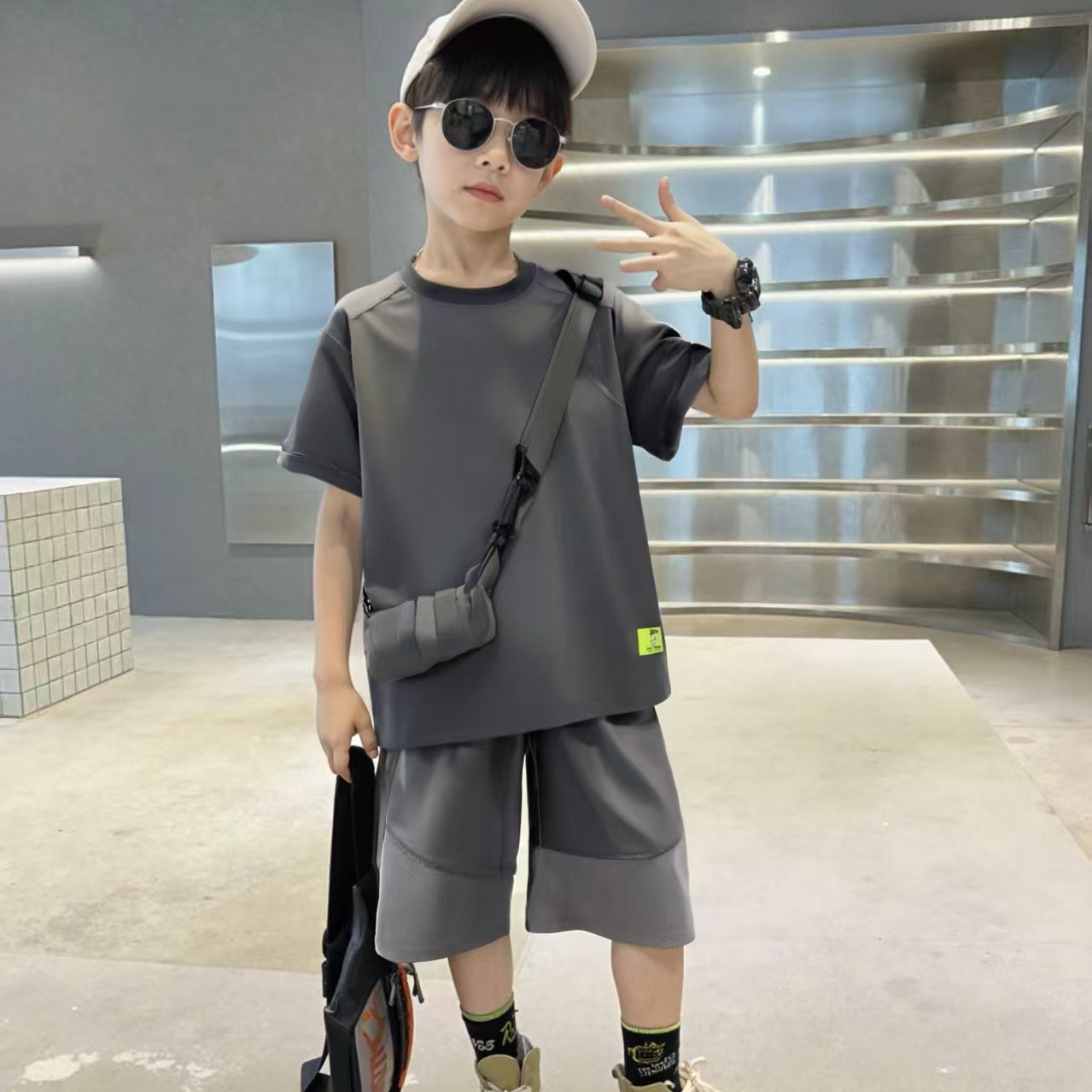 Snoopy/史努比休闲6-12岁速干运动套装夏装男女童儿童短裤薄款