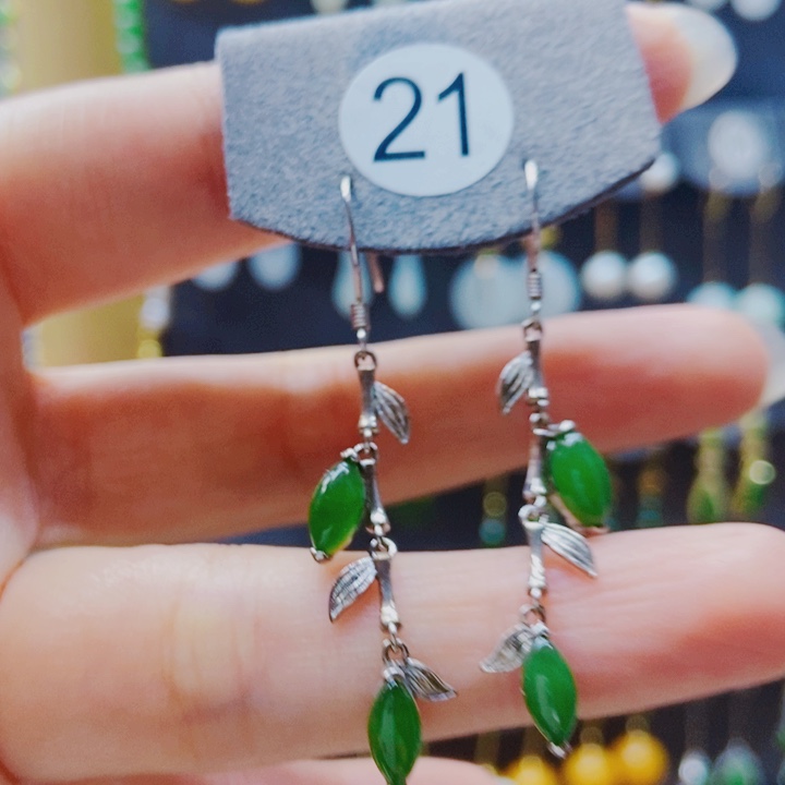 和田玉银S925镶嵌耳饰