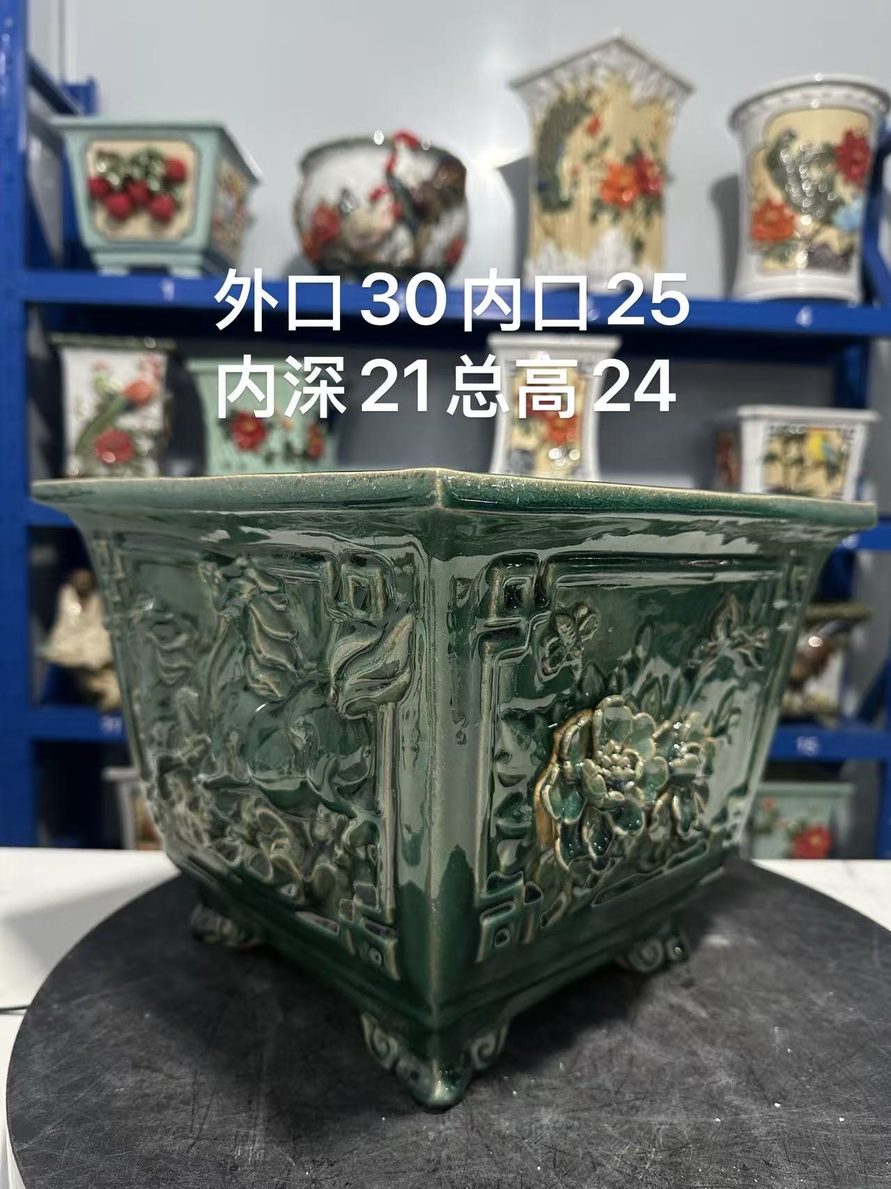 四方翡翠色造景透气花盆适合室内绿植盆栽