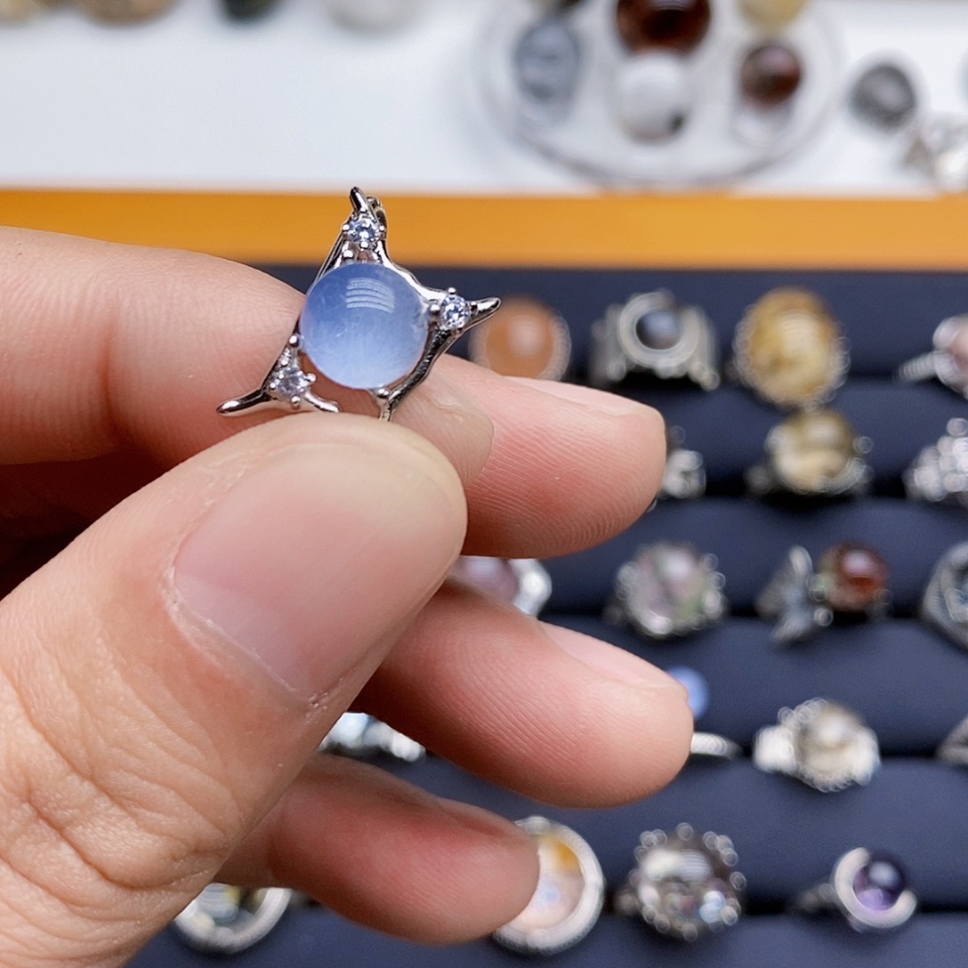 水晶戒指银S925镶嵌油***花天然水晶戒指