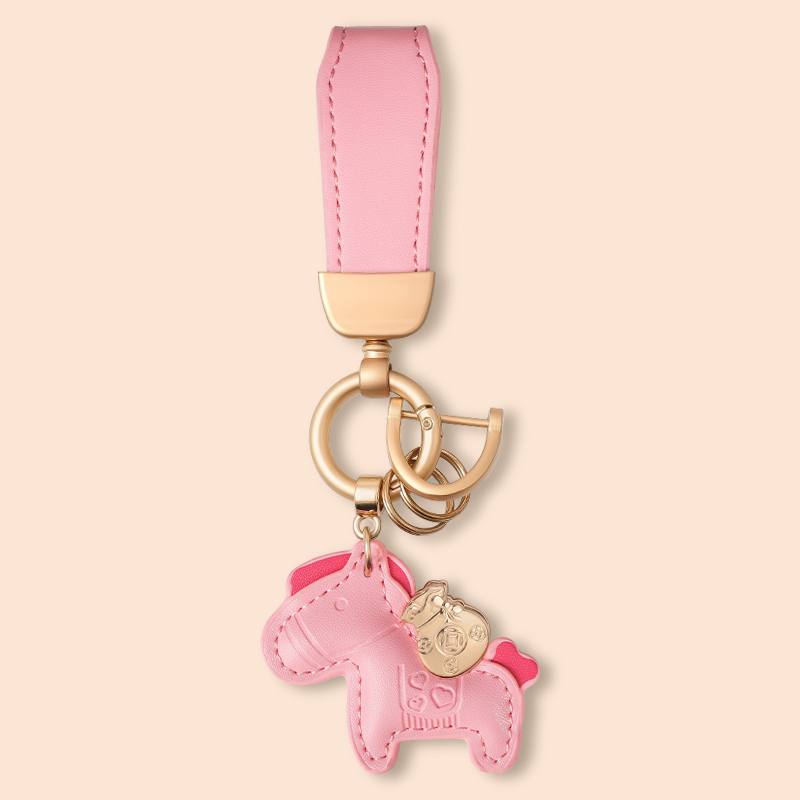 【马上有钱】皮革钥匙扣卡通小马手绳钥匙挂件创意汽车情侣包包钥匙