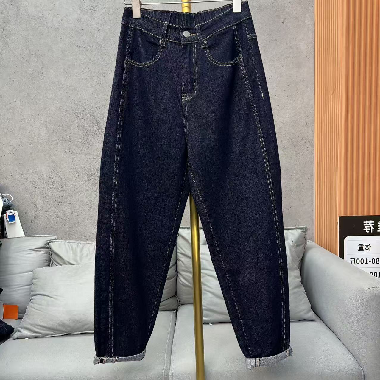 单宁色不掉色老爹裤中高腰女秋季弹力牛仔小垮裤1016款