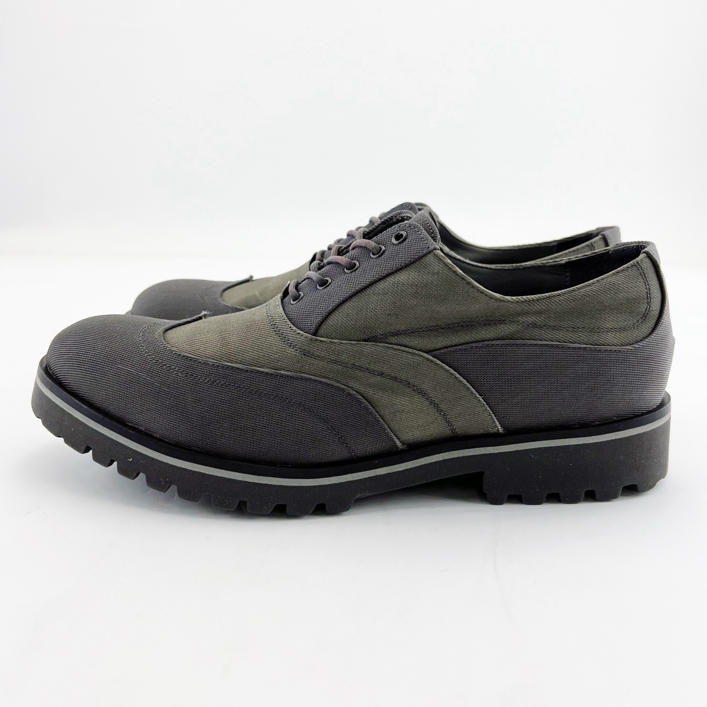 95新 GIORGIO ARMANI/阿玛尼 40码/灰绿色帆布休闲鞋/17323383