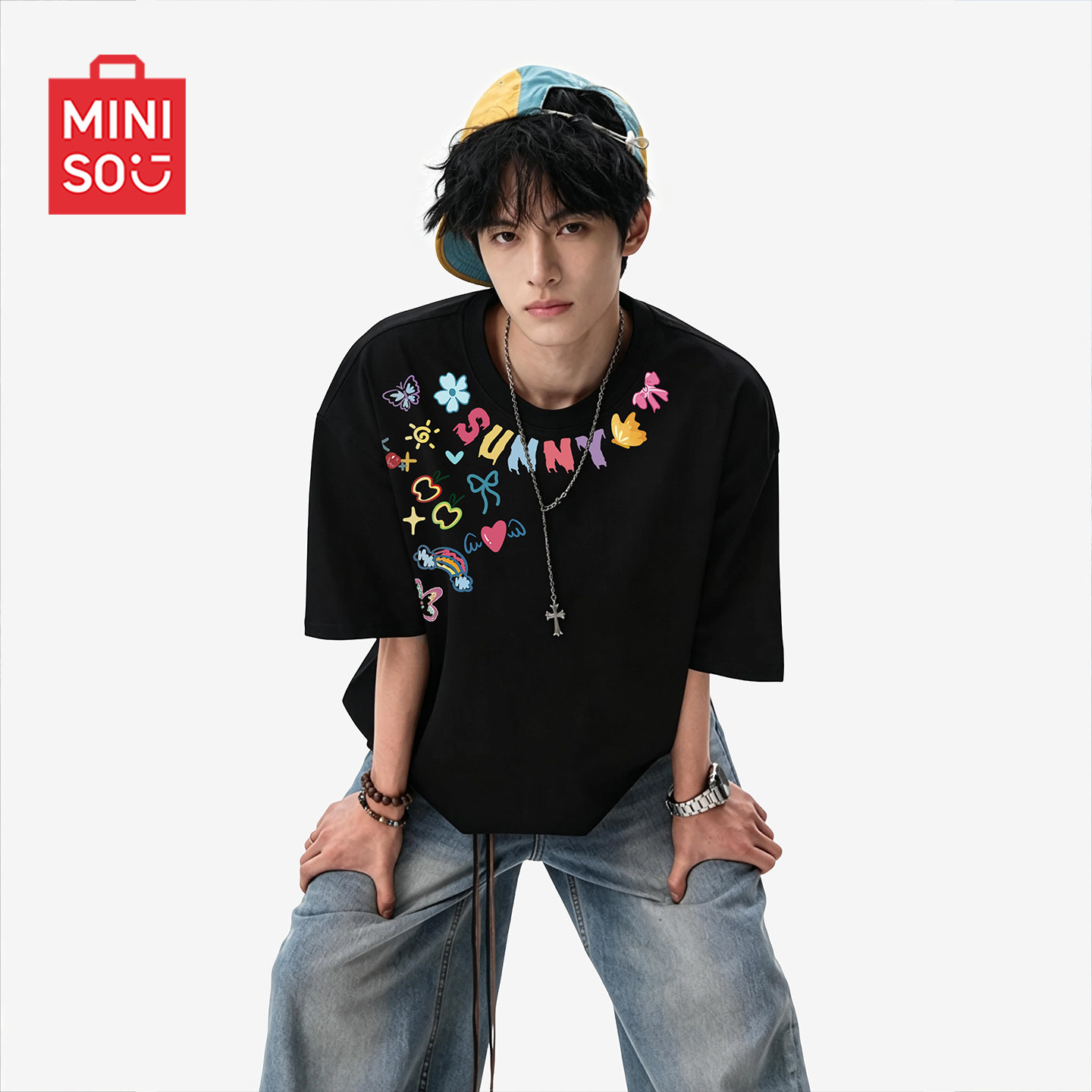 MINISO名创优品短袖t恤男夏季2026新款青少年半袖纯棉圆领体恤潮