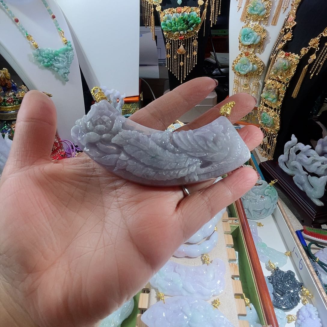 翡翠颈饰未镶嵌翡翠紫色凤凰弯弯