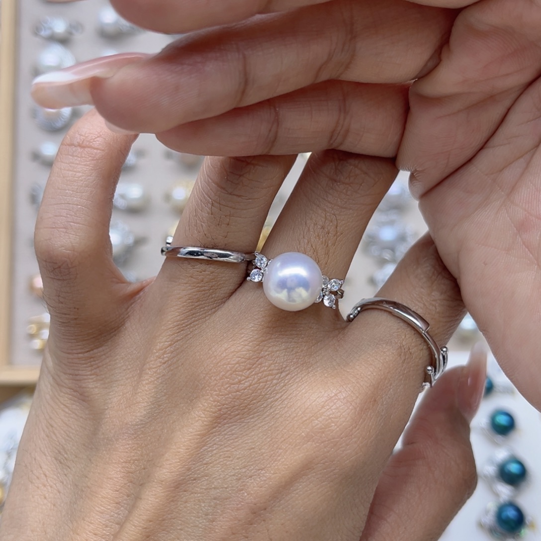 努***N戒指淡水珍珠银S925镶嵌