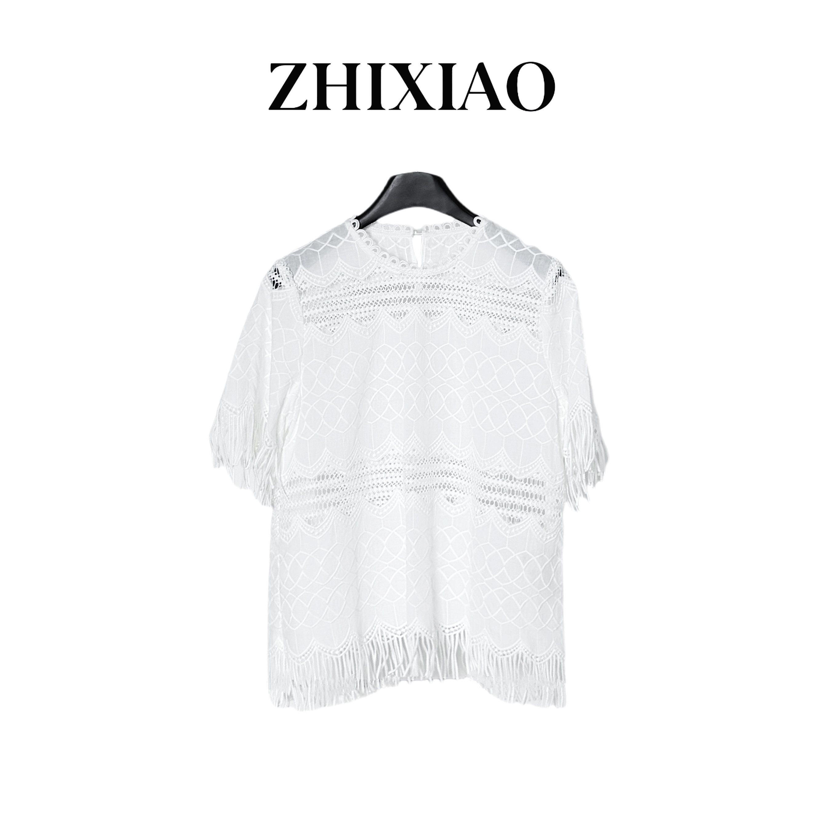 【ZHIXIAO】夏季新款：镂空流苏短袖上衣60473