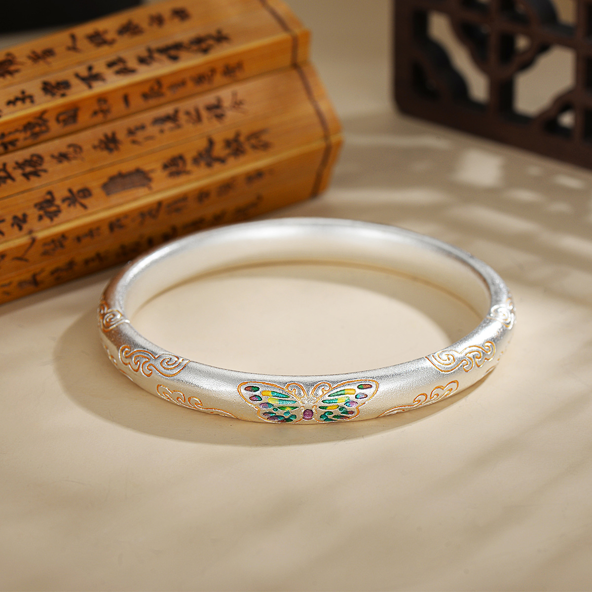 999.9祥云银蝴蝶手镯新中式古法