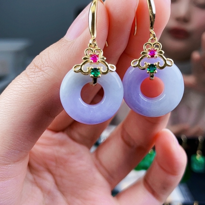 翡翠耳饰银S925镶嵌饰品