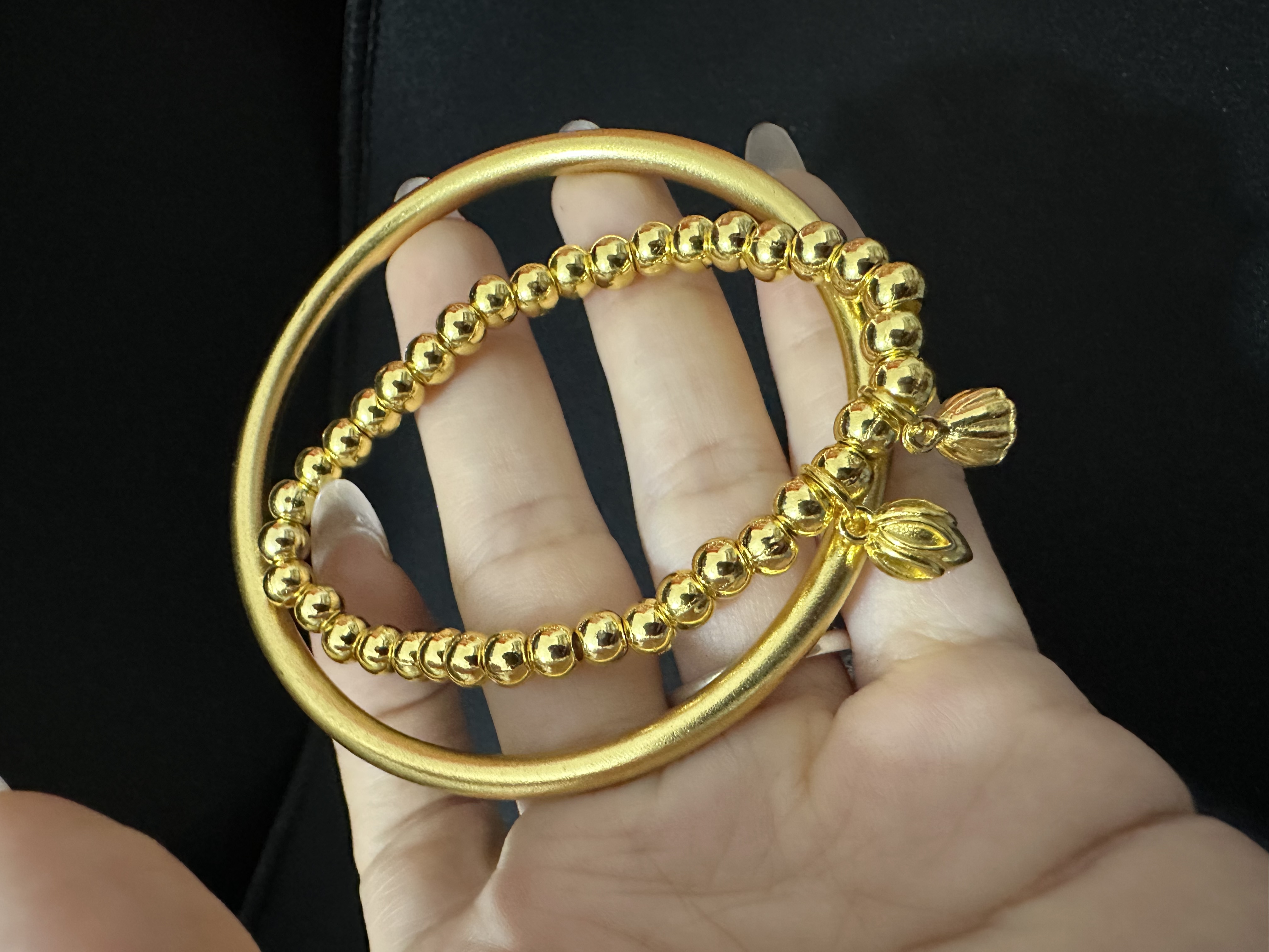 【宝宝专享】S055-高端简约金黄色时尚经典999两世欢手镯