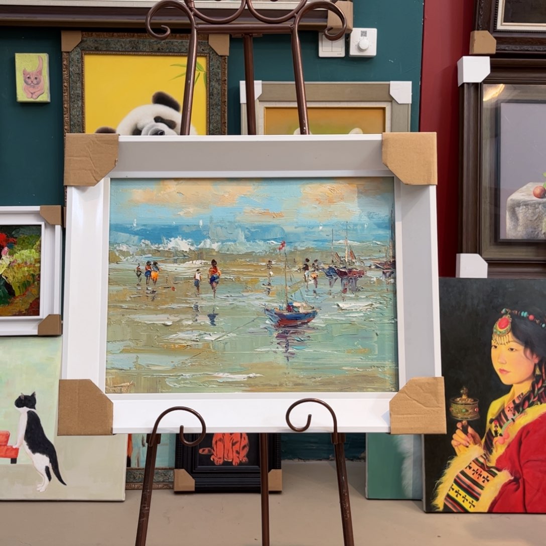 油画海景手绘油画带框40×50