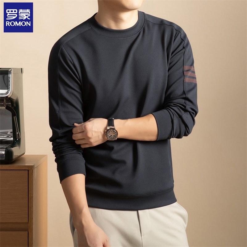 Romon/罗蒙2025秋季新款男士圆领卫衣宽松休闲内搭长袖T恤男上衣
