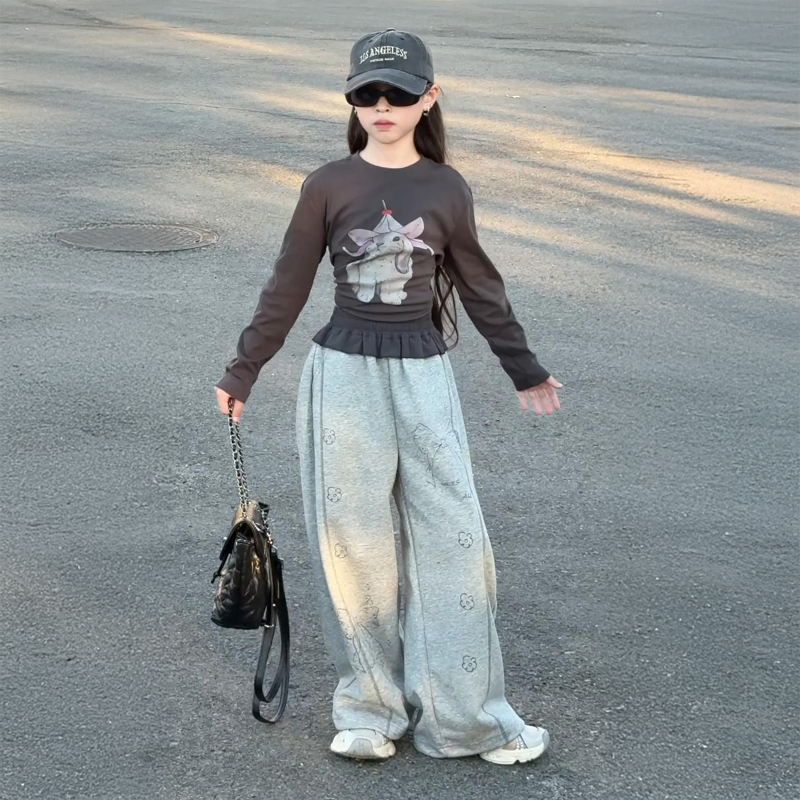 女童套装秋款2025新款儿童洋气时髦卡通卫衣宽松两件套女大童秋装