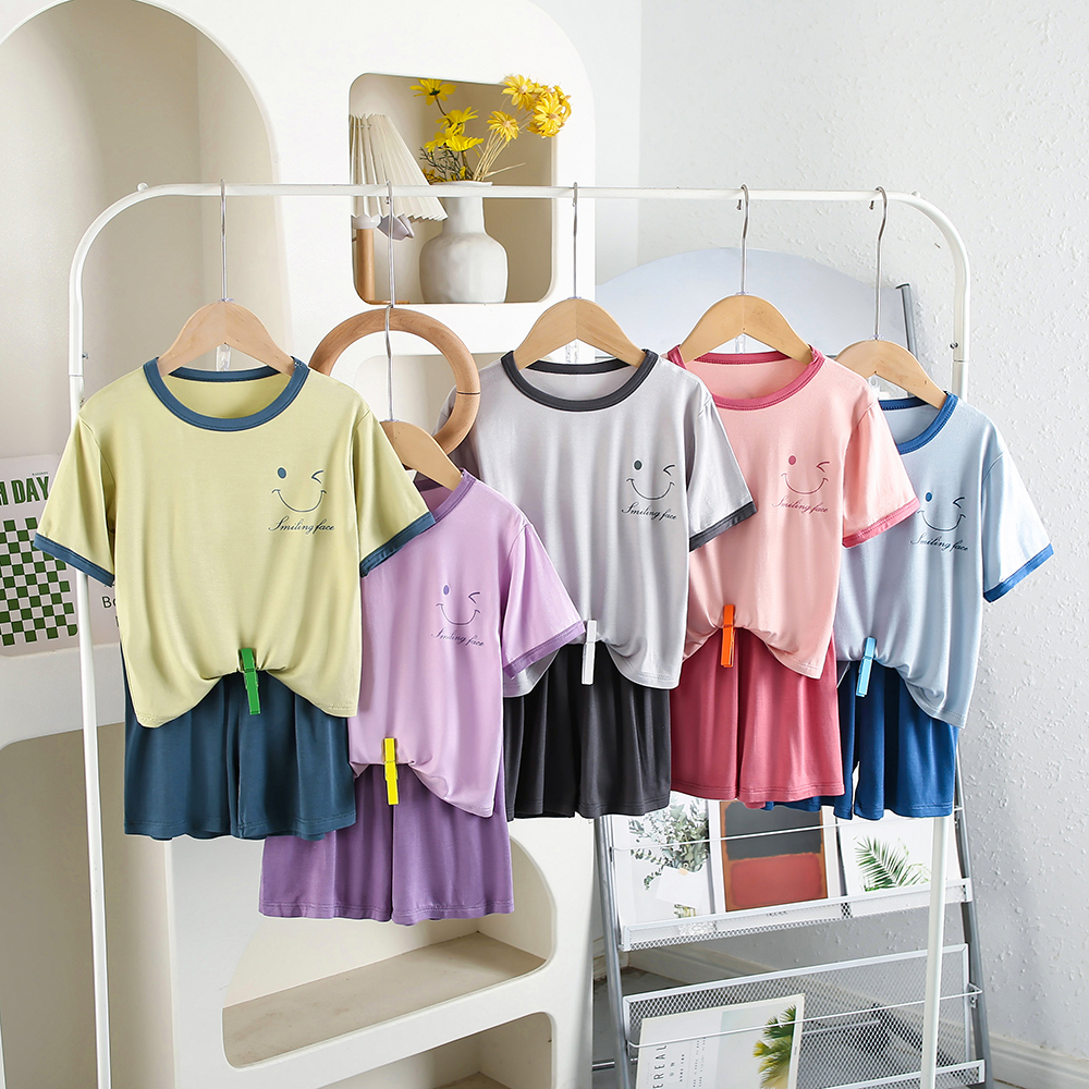 儿童夏季薄款短袖短裤休闲莫代尔套装男童女童中大童睡衣家居服