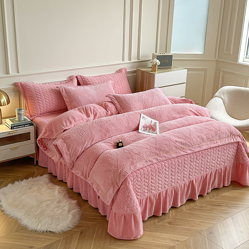 【牛奶绒】冬季新款加绒加厚双面毛绒被套床上套件夹棉床盖款四件套