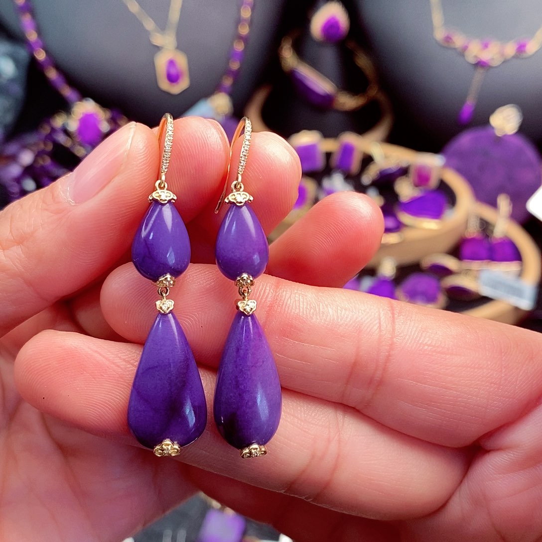 苏纪石（舒俱来）耳饰18K金镶嵌