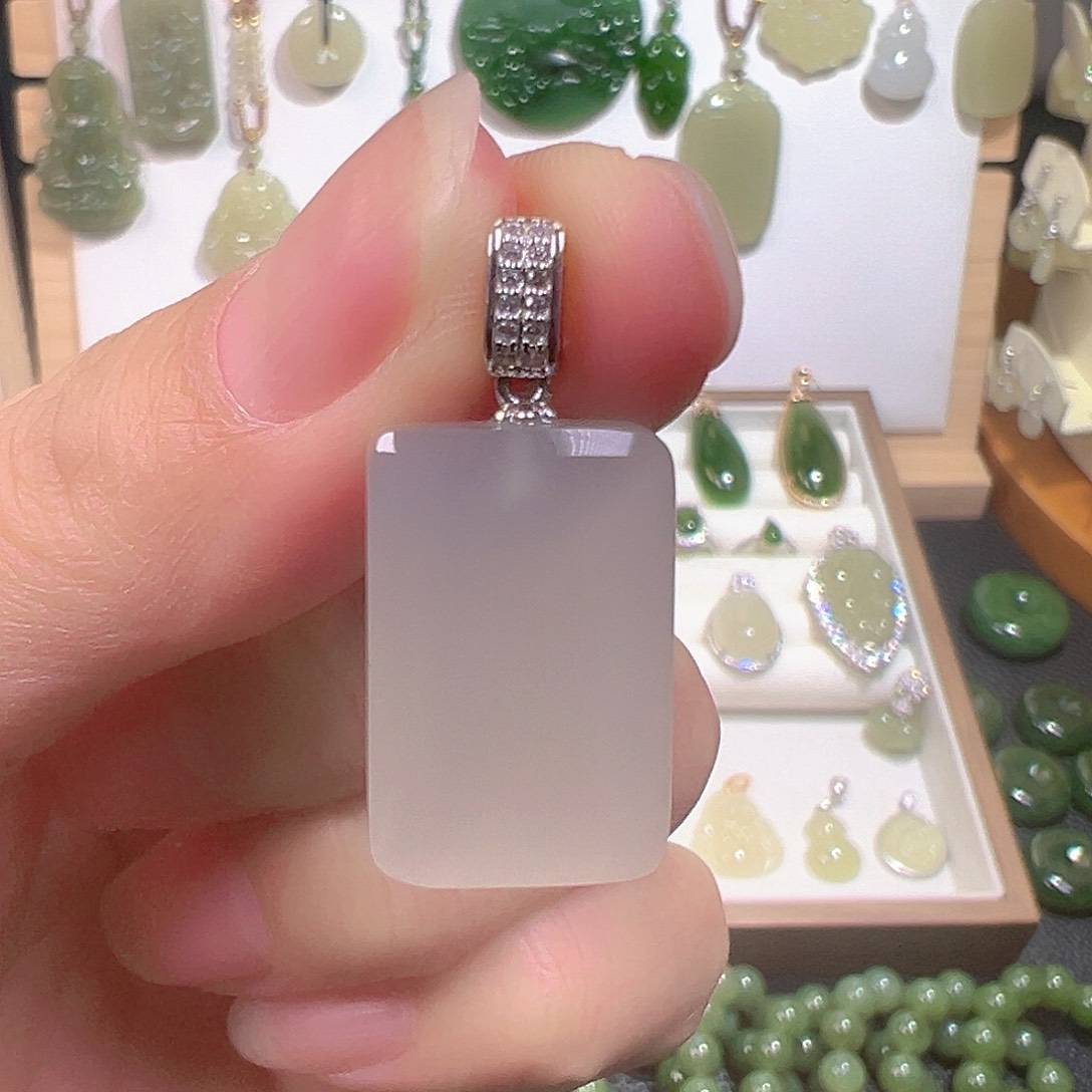 和田玉（青白玉）银S925镶嵌颈饰