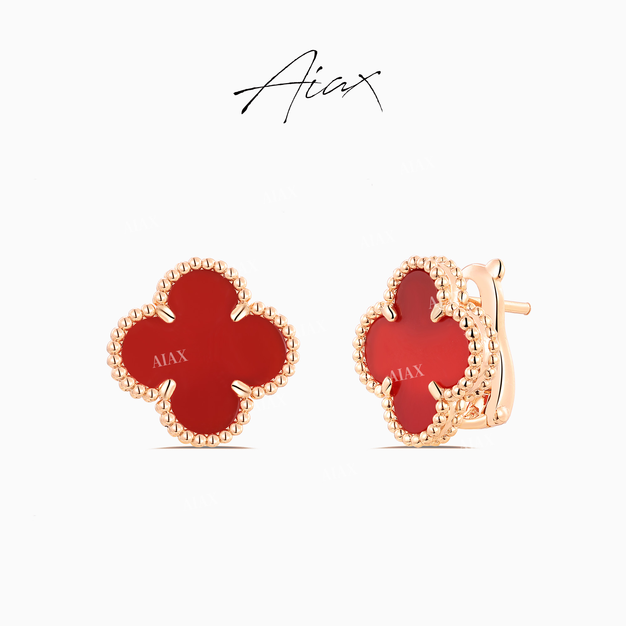 AIAX 镀K金 【阿罕布拉】轻奢百搭经典幸运草蛇年红色耳环TSL1407