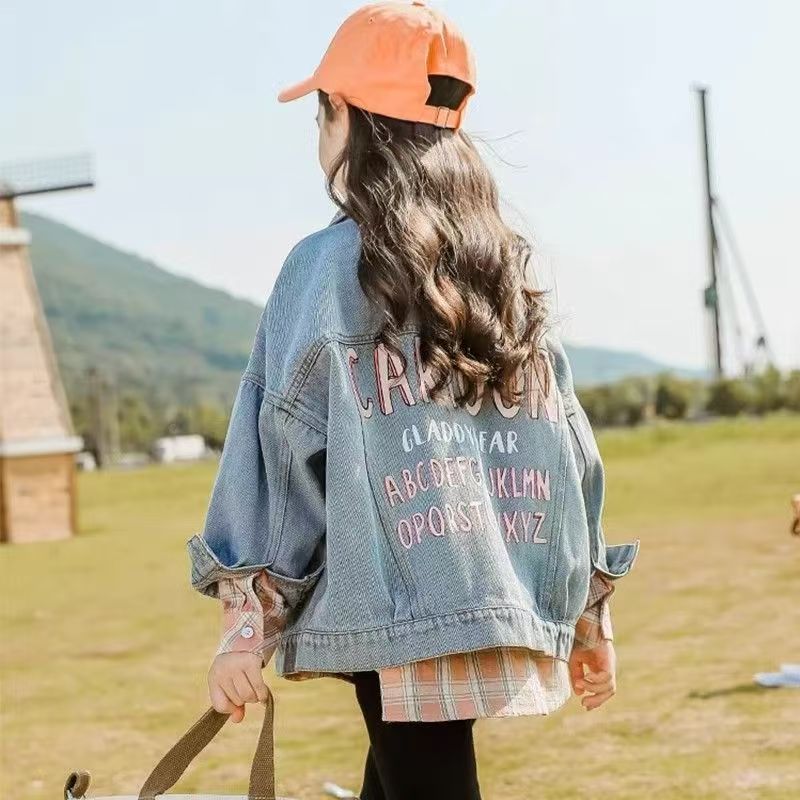 女童外套春秋装2025新款宽松童韩版洋气中大童女孩字母牛仔衣儿童