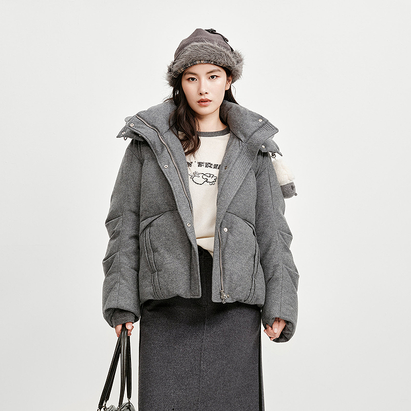 【荷小菇】HPLY荷比俪可拆卸连帽立领设计鹅绒羽绒服HXF44560053