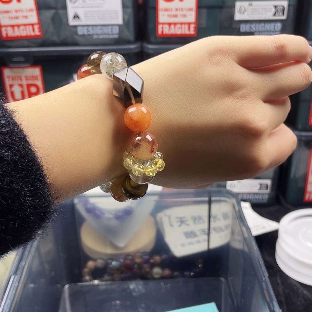 手链银S925镶嵌烟晶
