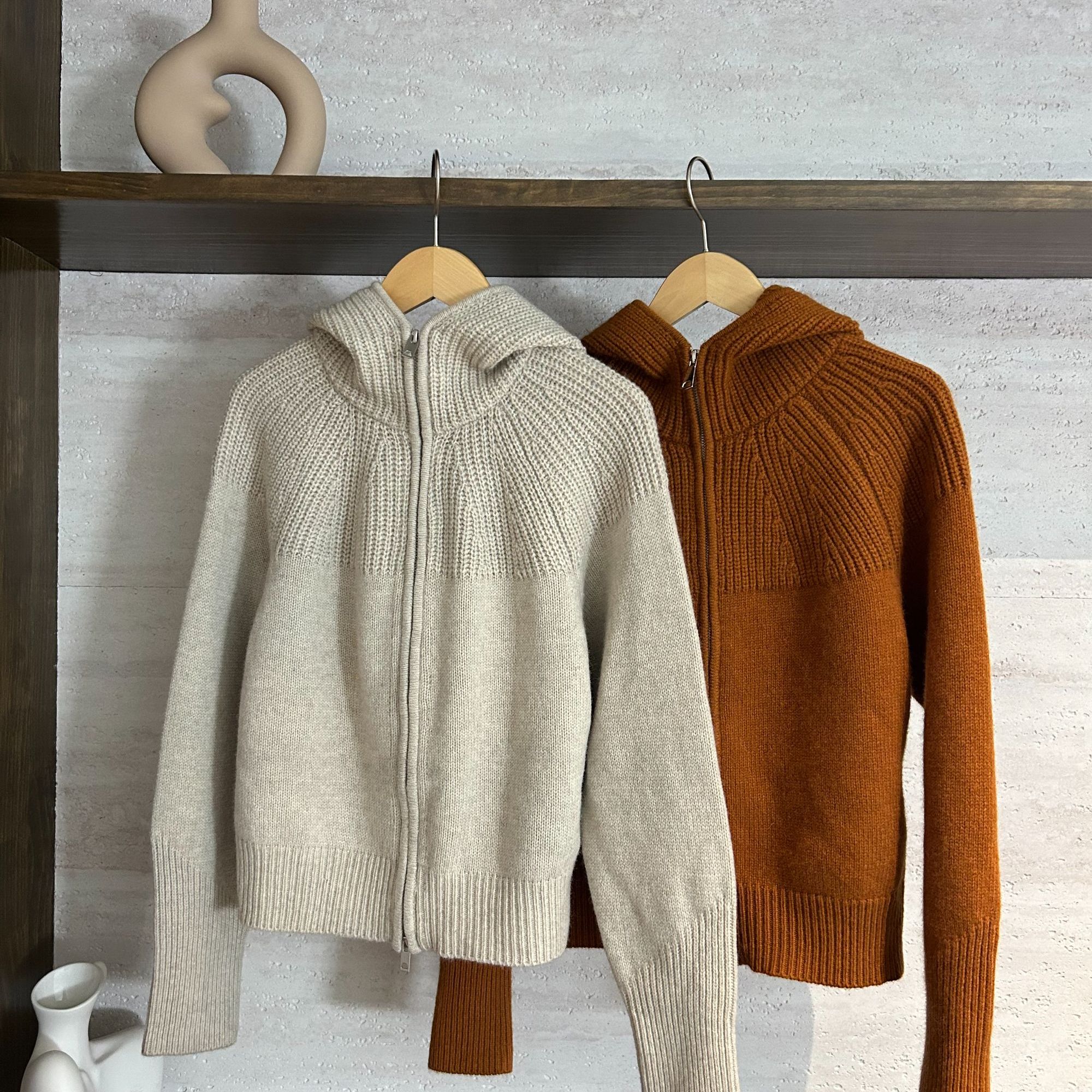 JIUJIU【色彩幻境】双色百搭简约连帽针织衫上衣女