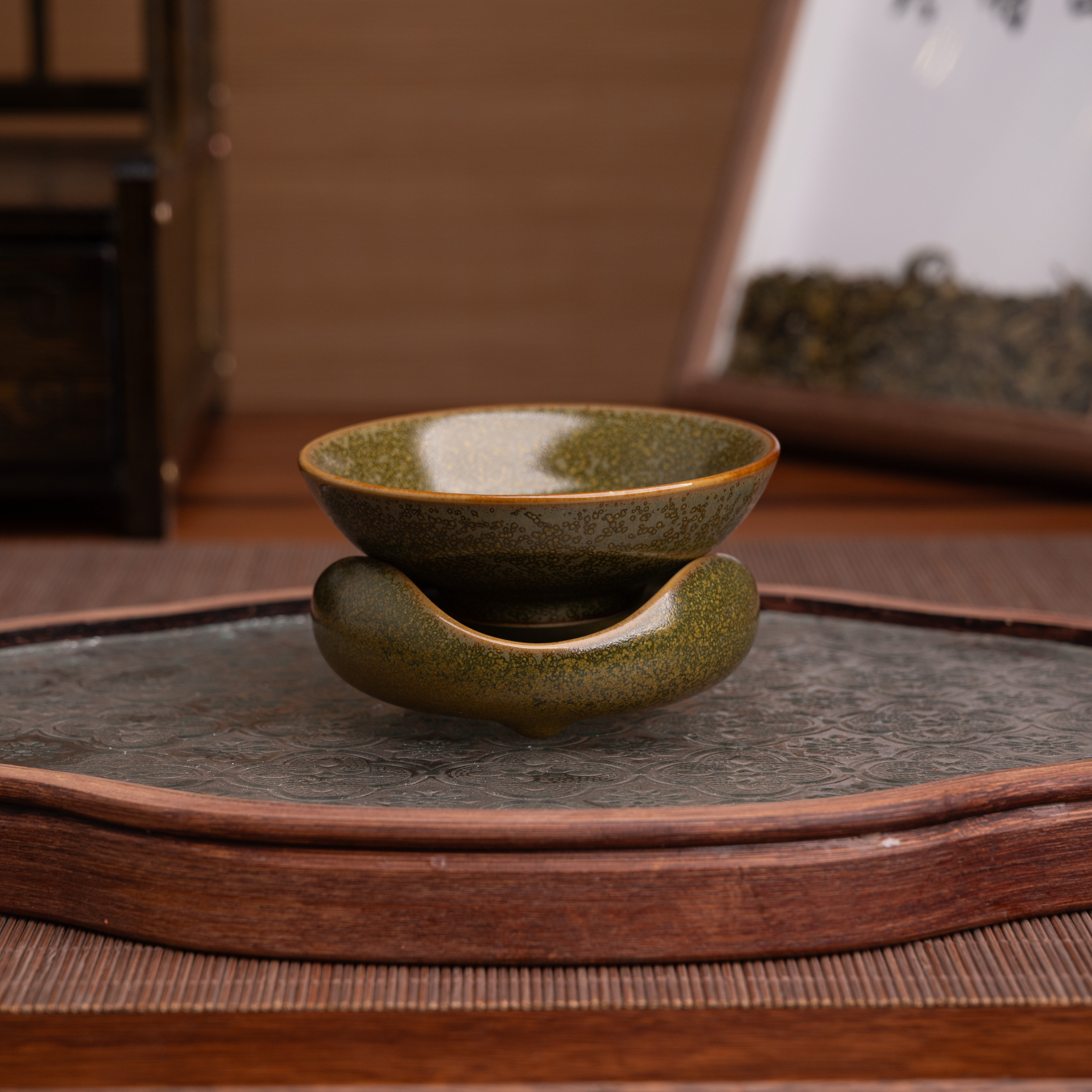黄金釉支钉三足茶漏多用茶虑汝州茶具过滤陶瓷茶道家用手工