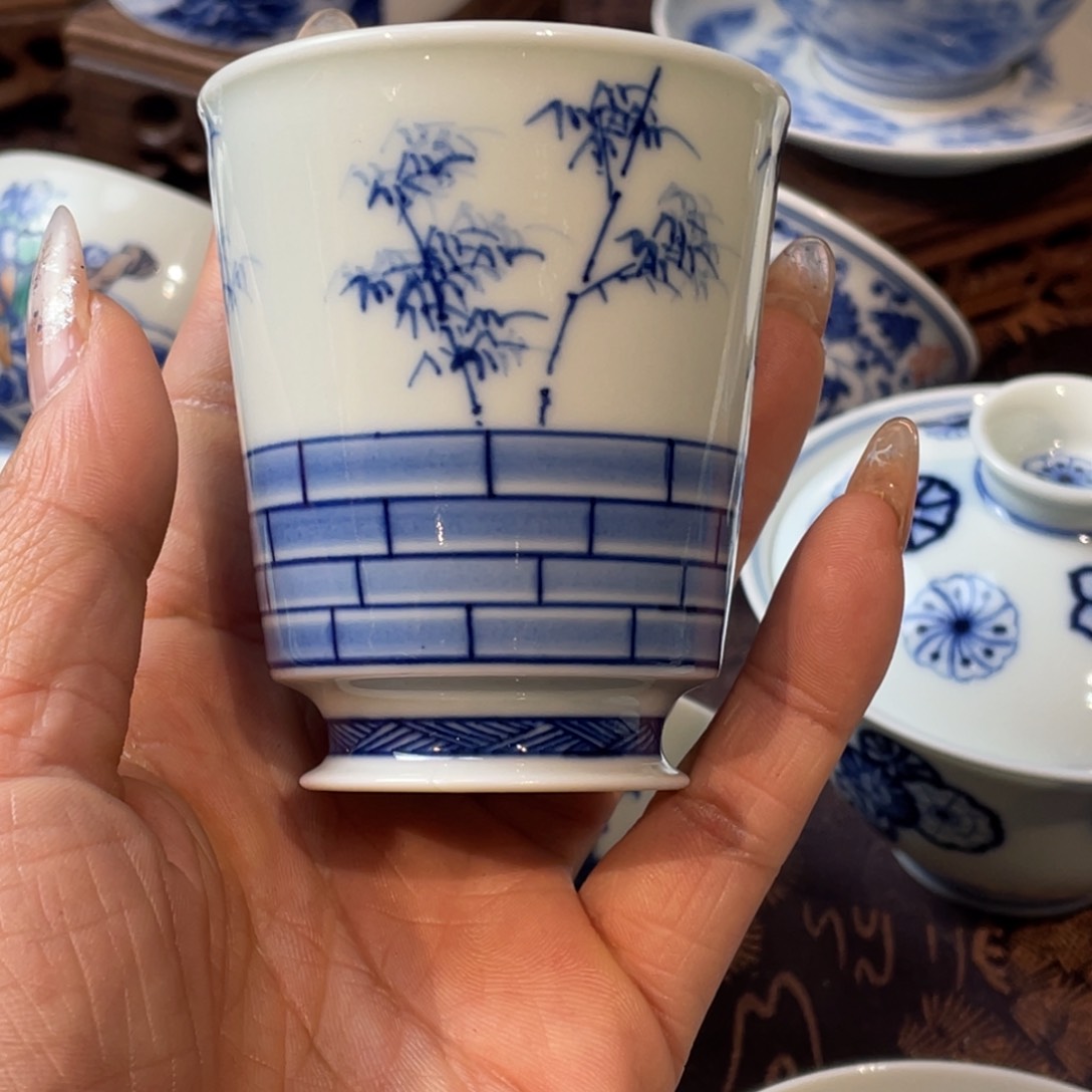 手工手绘青花竹子杯