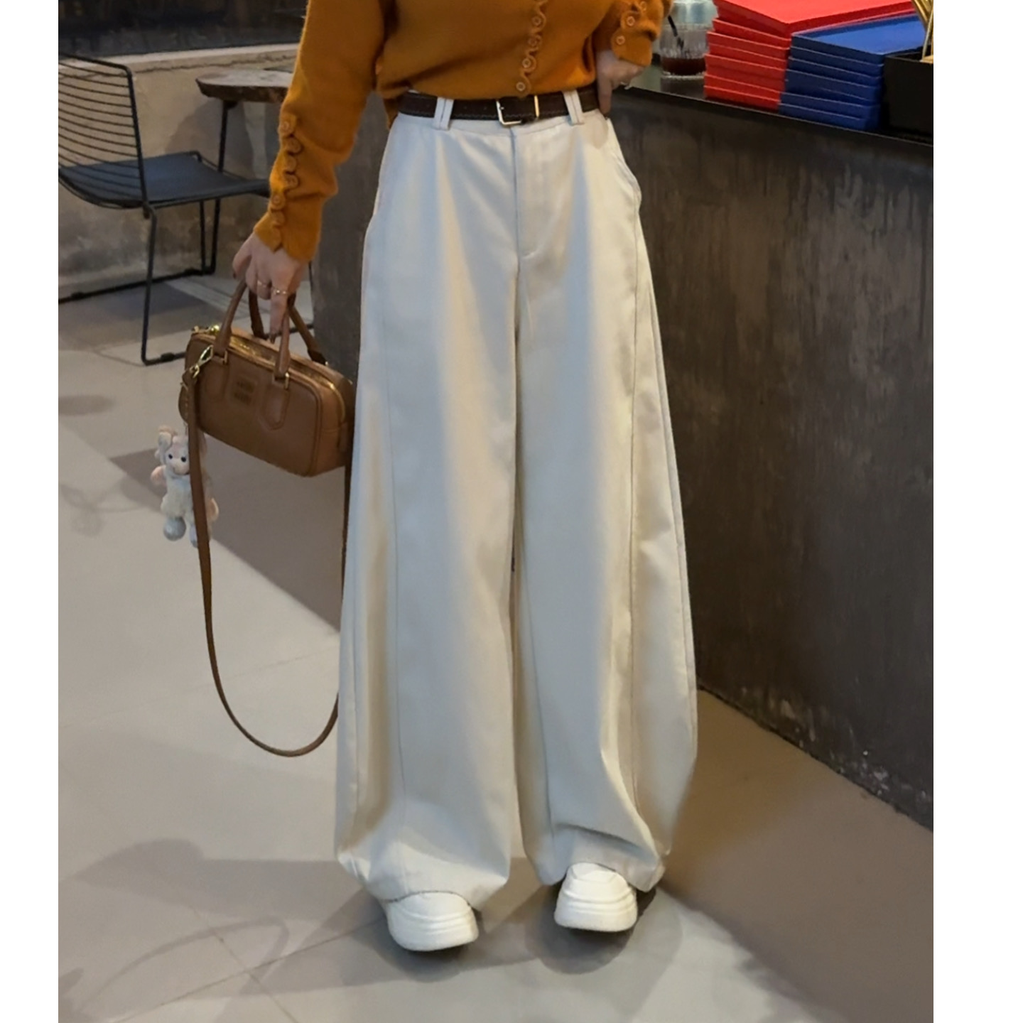 MY【纸袋裤】冬季新款韩版简约百搭显瘦弯刀牛仔加厚加绒山本纸袋裤