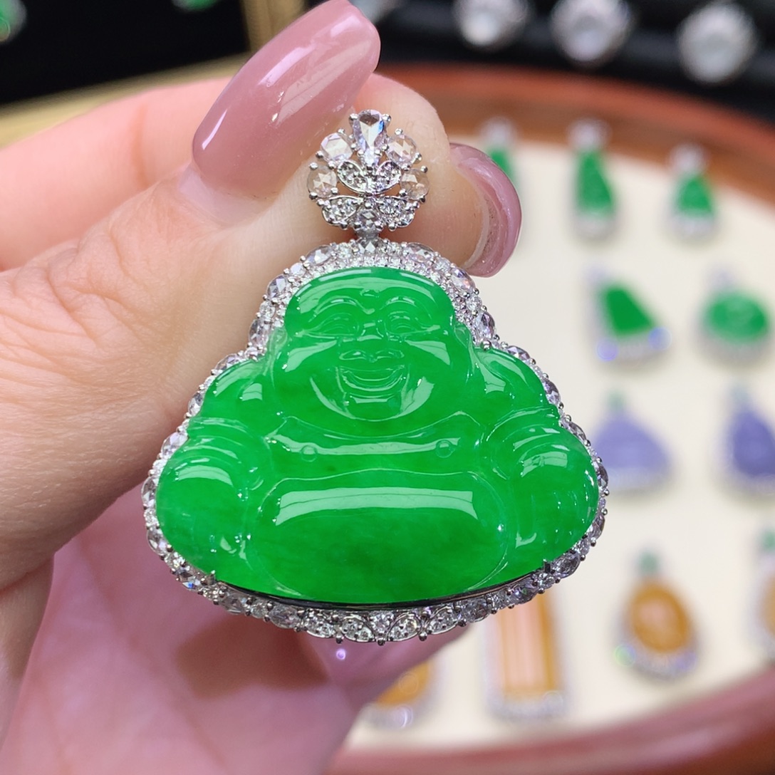 翡翠18K金镶嵌吊坠(不含链)