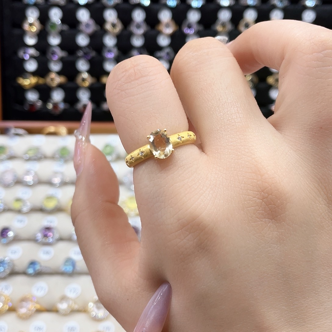 黄晶戒指女款银S925镶嵌