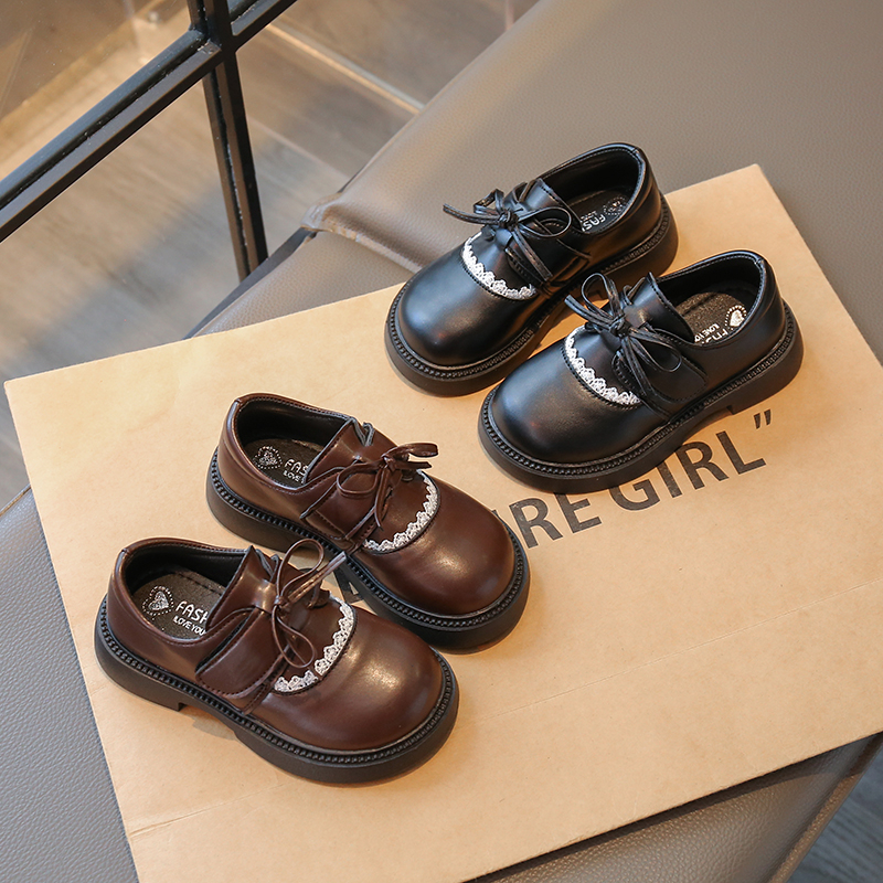女童鞋子儿童皮鞋2025新款春秋季小女孩蝴蝶结软底休闲公主鞋