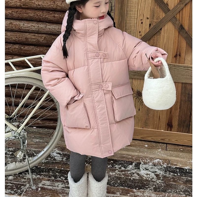 女童棉服中大童2025新款中长款韩版儿童棉袄糖果色洋气加厚外套