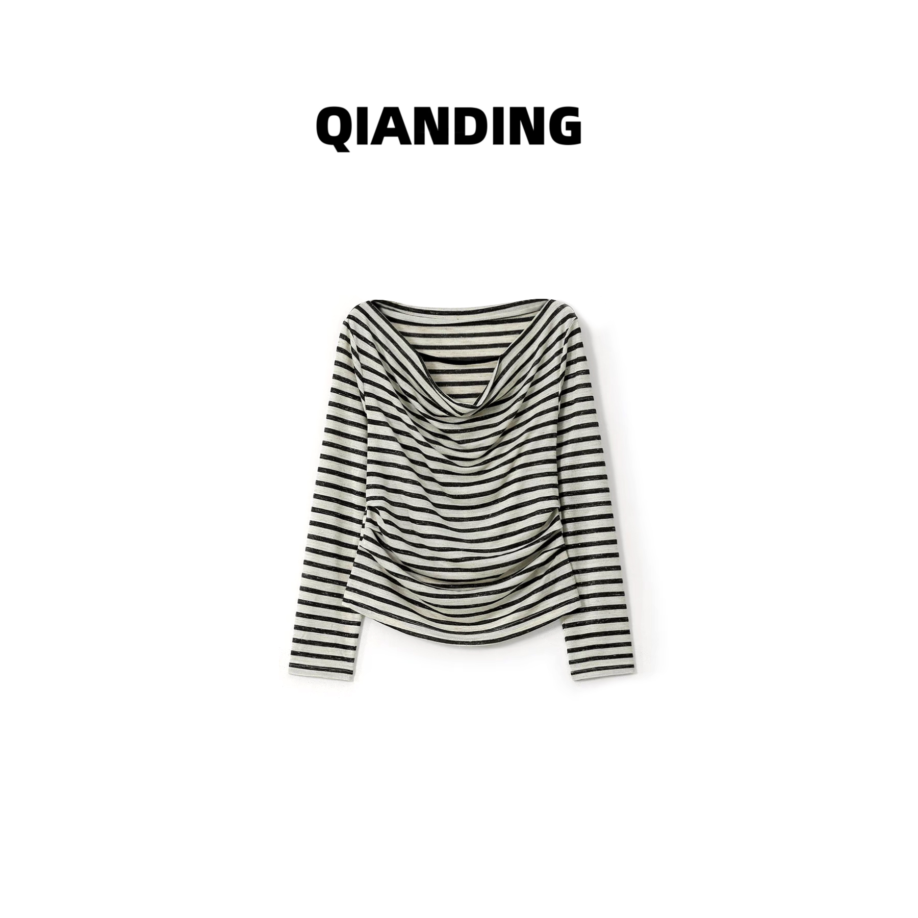 QD【深海荡领衫】天丝亚麻天鹅颈纯欲显瘦时尚百搭休闲T恤F806