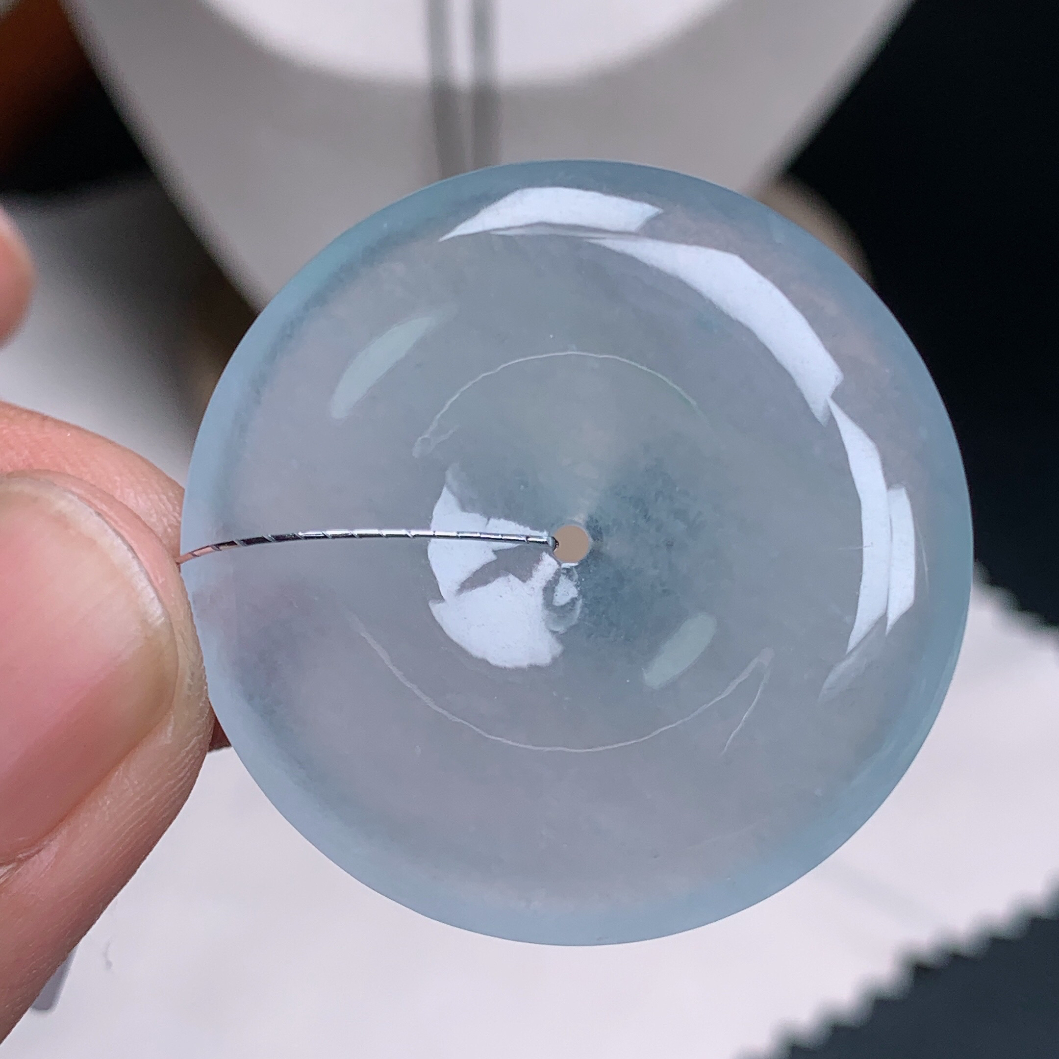 尺寸35-6.0mm缅甸天然A货翡翠冰种烟紫底平安扣 高品质冰透百搭