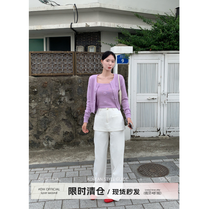 清DH OFFICIAL 大花【韩女配方 pants】韩系解构主义白色屁帘牛仔裤